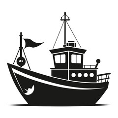 Black Boat Vector on Ocean