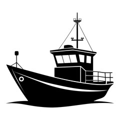 Black Boat Vector on Ocean