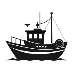 Black Boat Vector on Ocean