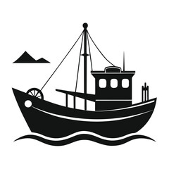 Black Boat Vector on Ocean