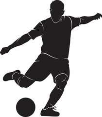 Naklejka premium vector illustration of a dynamic male soccer player silhouette kicking a football on a white background