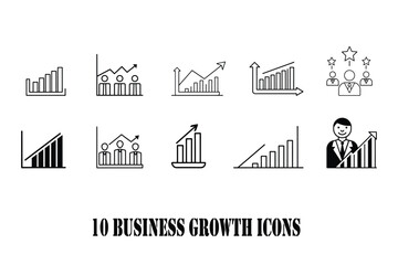 Business Growth Icon sets. Black and white Design. Vector Illustration.