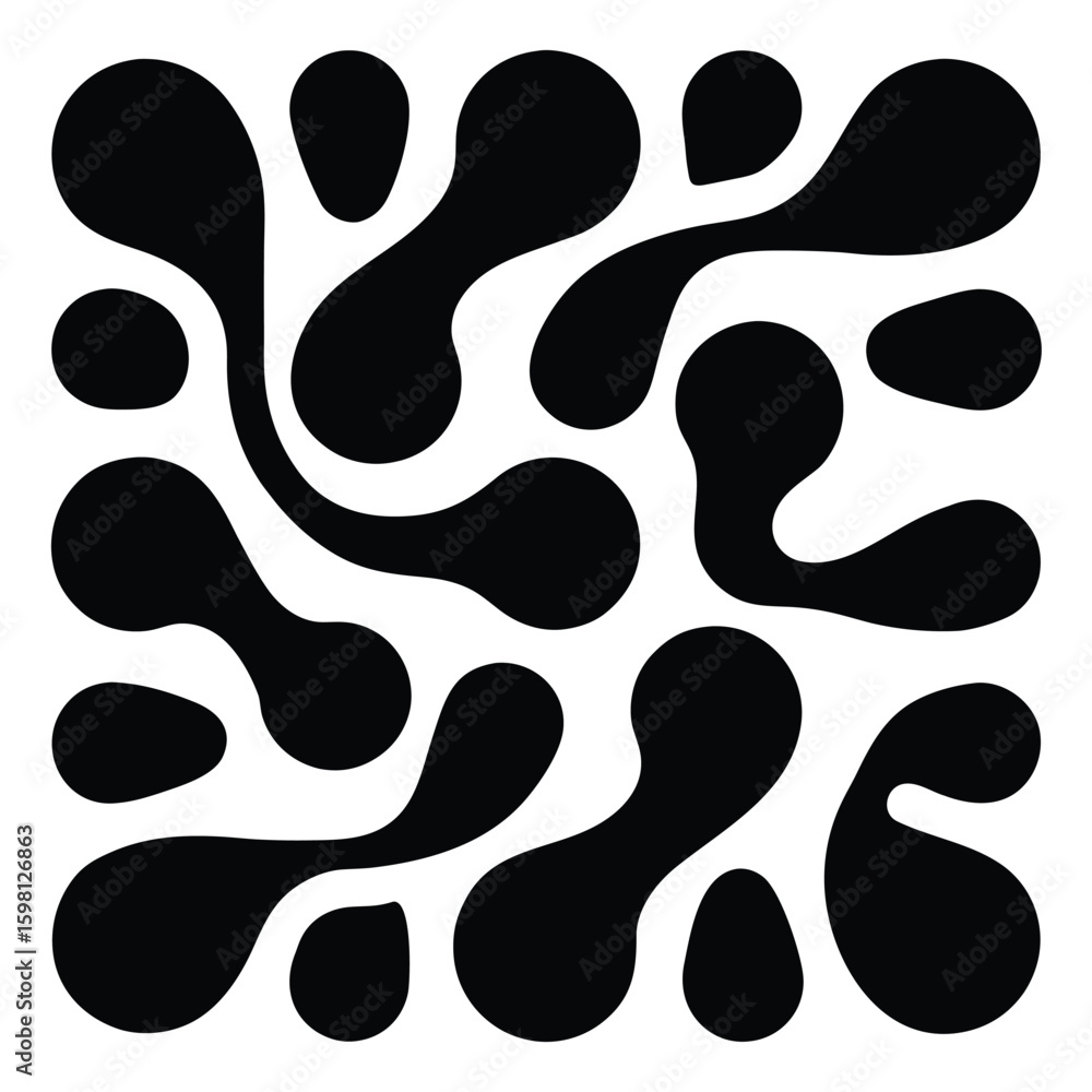 Poster abstract organic shapes black and white pattern on transparent background vector 1
