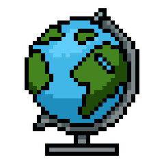 Obraz premium Vector Pixel Art con - Geographical Globe