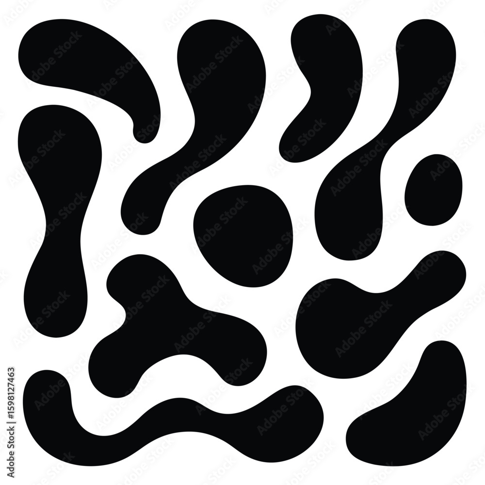 Poster black organic shapes abstract pattern on white background blob
