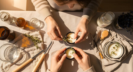 Artisanal Candle Making Process With Natural Ingredients Top View Composition