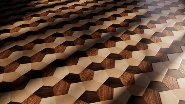 wood flooring with geometric parquet, shaded window and brach silhouette