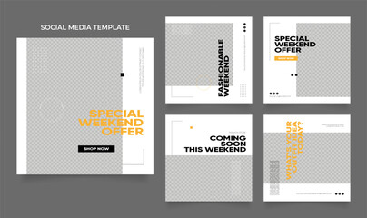 social media template banner blog fashion sale promotion. fully editable instagram and facebook square post frame puzzle organic sale poster. fresh yellow white element shape vector background
