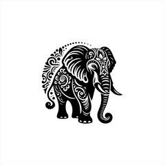 Fototapeta premium Elegant black and white elephant with intricate ornamental patterns