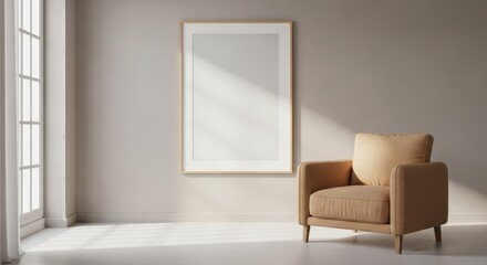 Modern Interior with Empty Picture Frame featuring Interior, Frame, Blank, Wall Mockup Living room Design Modern Empty Art Decor Home Space