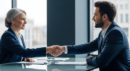 Business Professionals Concluding a Deal Through a Firm Handshake at Office