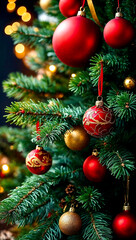Beautiful Christmas decorations in red, green and gold.......AI generated illustration.