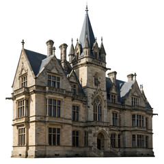 Fototapeta premium Photo of a Majestic Stone Building Isolated on Black Background