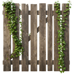 Naklejka premium Photo of Wooden Fence with Ivy Vines, Natural Wood Texture