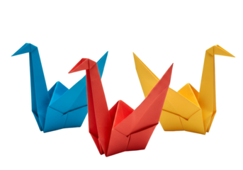 Colorful Origami Cranes Illustration on Black Background