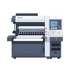 Modern industrial paper cutting machine with digital control panel.