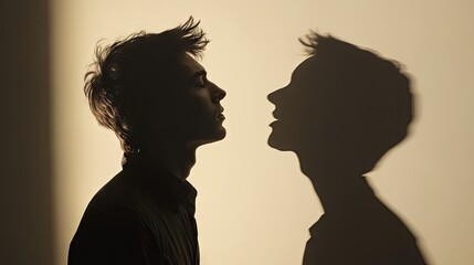 Silhouette of a person with shadow against light background