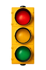 Yellow traffic signal showing all three lights isolated on transparent background