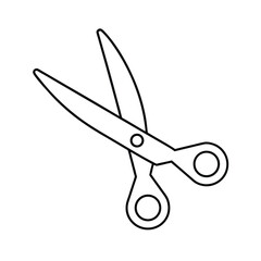 Handdrawn line drawing open scissors on cutting tool