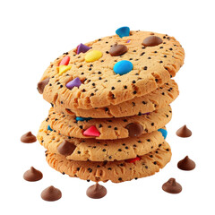 Stack of colorful cookies with chocolate chips