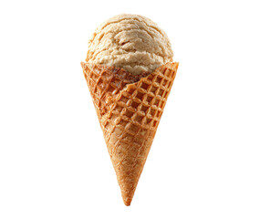 Creamy vanilla ice cream in a waffle cone