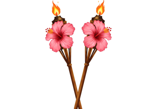 Illustration of Two Crossed Flaming Torches With Flowers