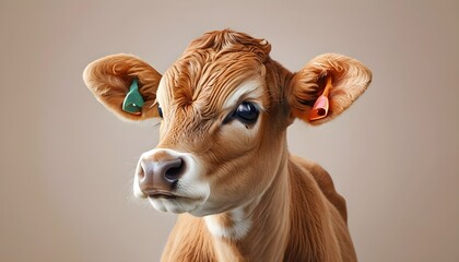 Close-up Portrait of Light Brown Calf,Expressive Eyes, and Plain Background,Livestock Animal Photography for Agricultural and Commercial Use