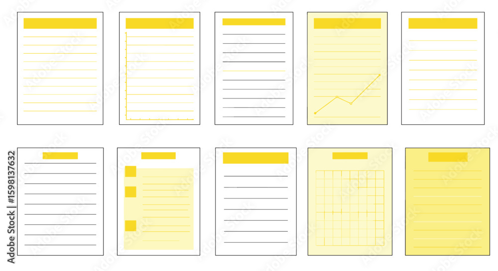 Poster set of blank document templates with graphs and charts