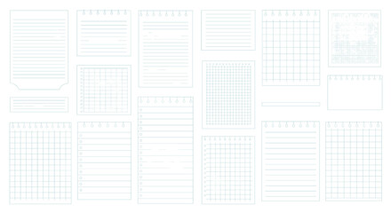 Variety of notebook and notepad page templates with grid lined and bla