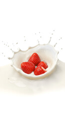 Realistic Photo of Strawberries in Milk Splash Isolated Background