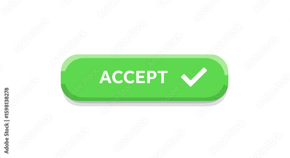 Poster green accept button with checkmark for digital interfaces