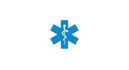 Fototapeta premium Blue medical symbol with rod of asclepius on white background
