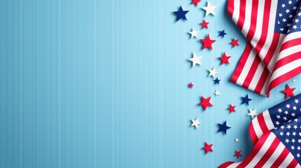 Obraz premium Women's equality day graphic with american flags and stars on a blue striped background image