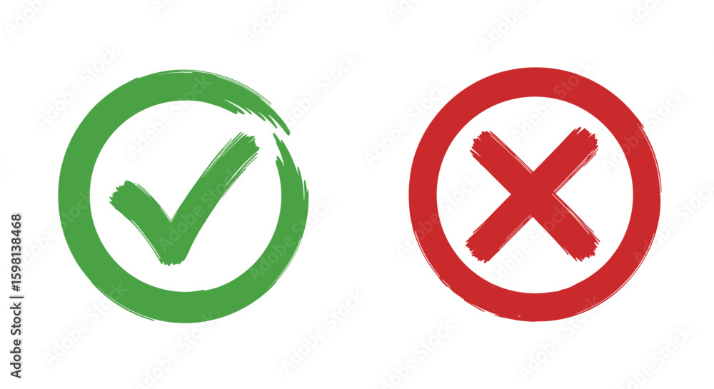 Poster green check and red cross symbols in simple brush style