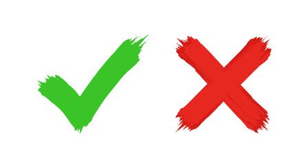Green check and red cross symbols in brush stroke style