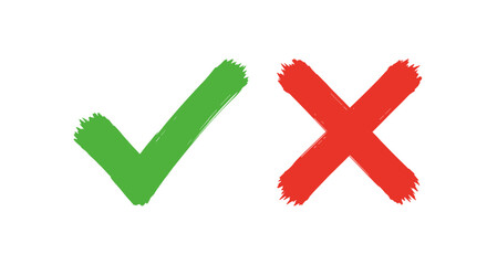 Green checkmark and red cross brush strokes for decision making