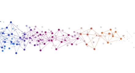 Colorful geometric network with interconnected dots and lines on white