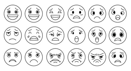 Minimalist outline emoji faces expressing various emotions