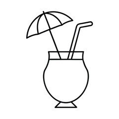Handdrawn line drawing a tropical cocktail with umbrella straw drink beverage