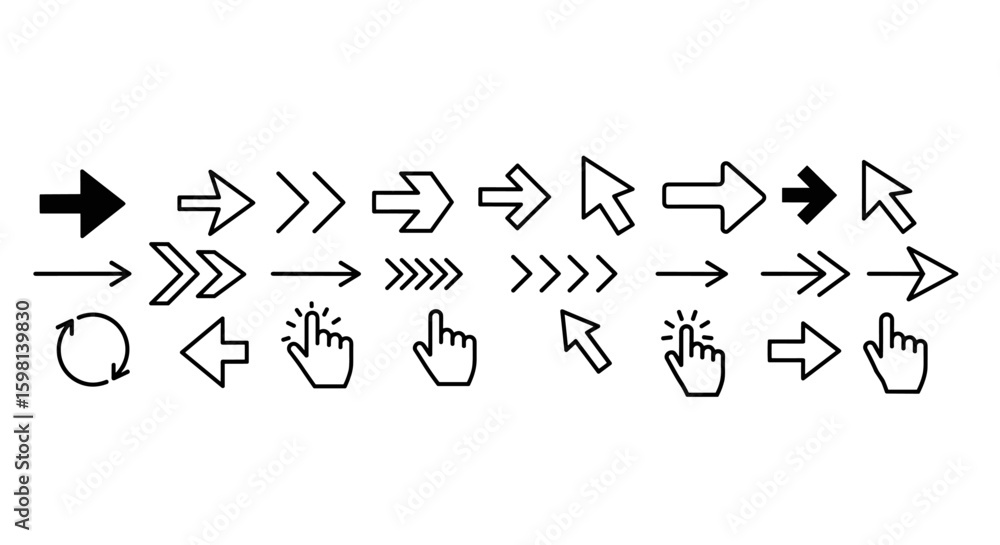 Poster minimalist black arrow icon set for modern web design and user interfa