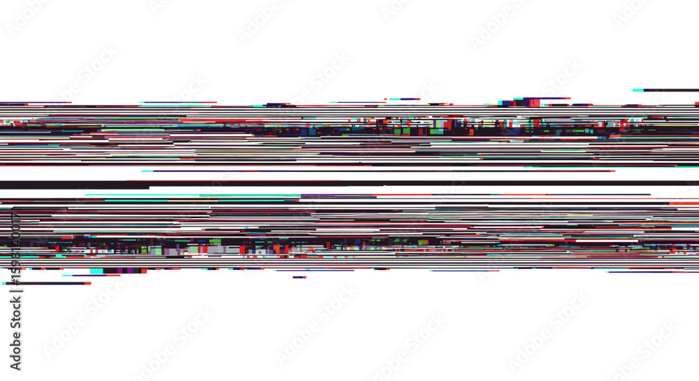 Poster abstract digital glitch art featuring horizontal distorted lines in vi