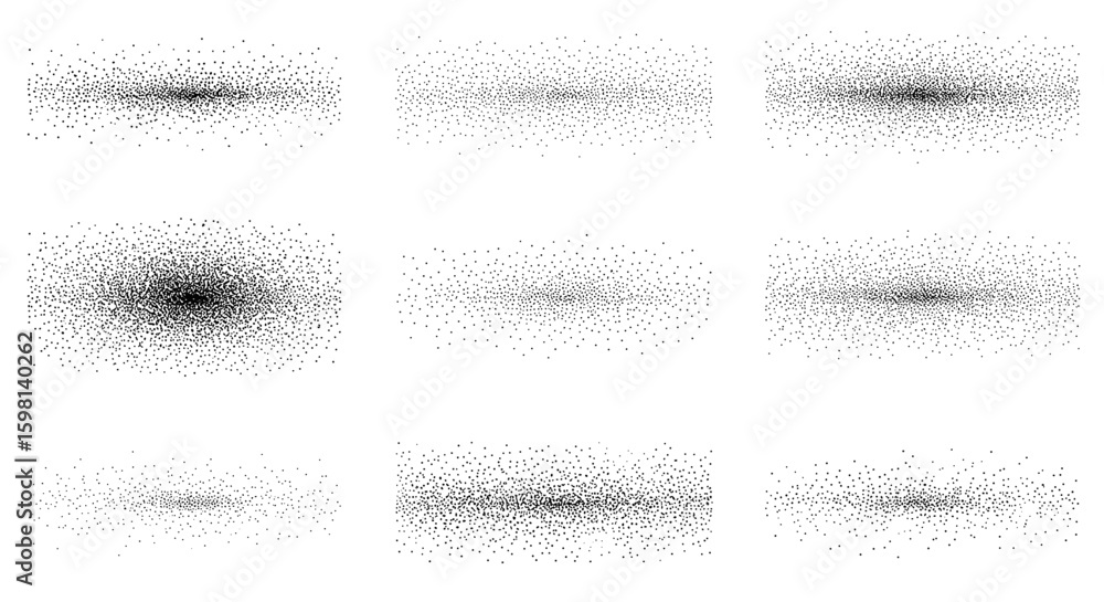 Poster abstract particle wave patterns set featuring dynamic dot grids in mon
