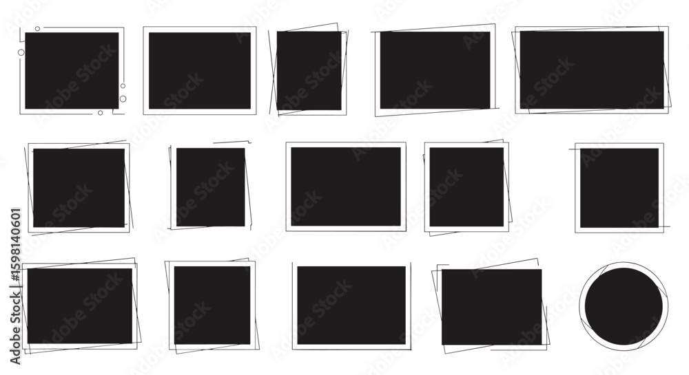Poster set of minimalist sketch style photo frames with varied shapes and siz