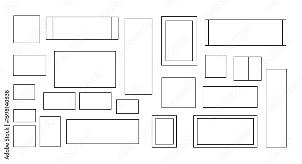 Poster geometric rectangles grid pattern in minimalist line art design