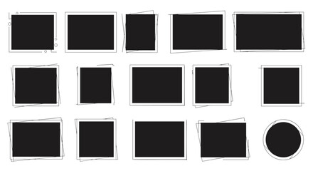 Set of minimalist sketch style photo frames with varied shapes and siz