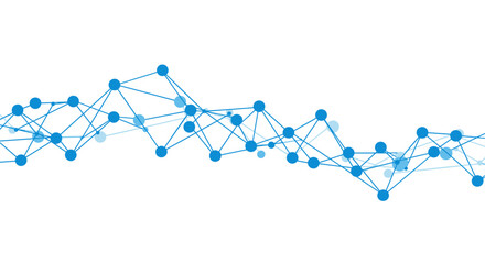 Blue geometric network lines and connected dots on white background