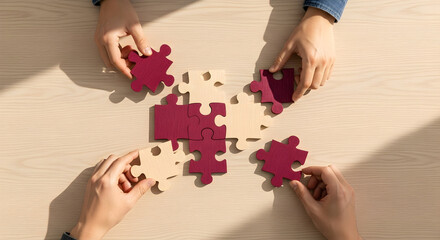 Collaborative Puzzle Solving Hands Joining Pieces Together For Unified Concept