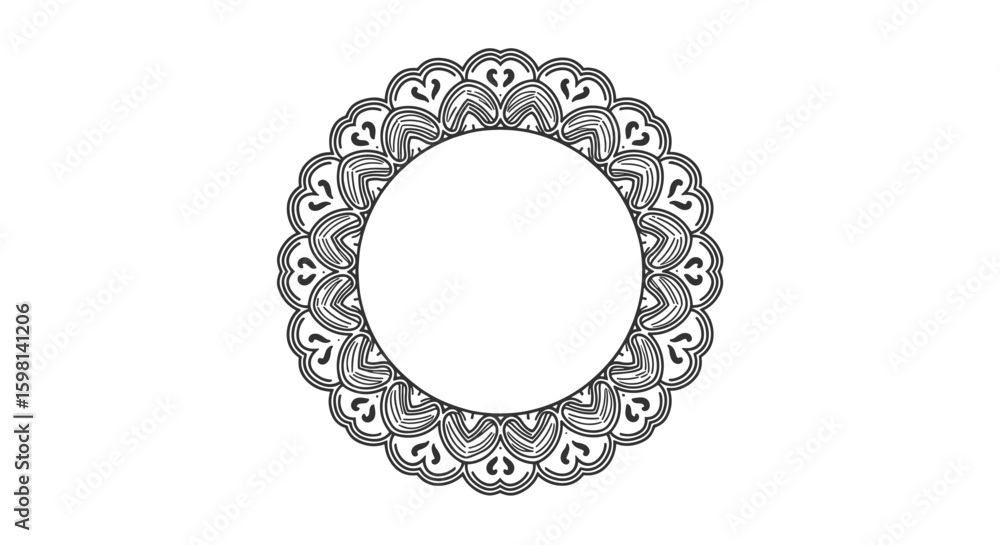 Poster intricate mandala frame design with heart motifs in circular pattern