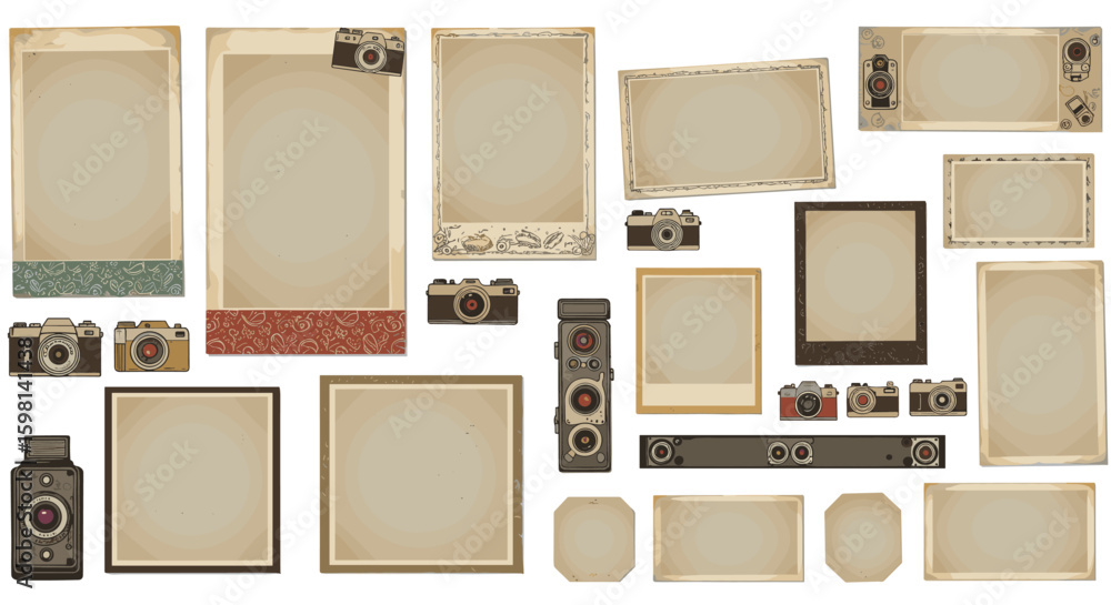 Poster retro camera and photo frame collection for nostalgic design projects
