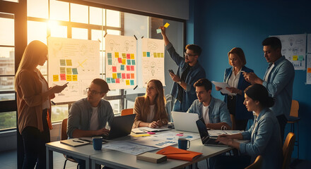 Collaborative Team Brainstorming Ideas In Modern Office Workspace During Business Meeting